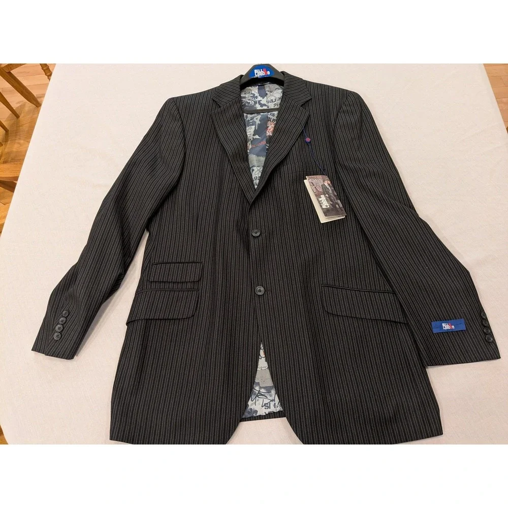 Billy London Jacket Mens 44L Gray Pinstripe Blazer Coat Two Button 10-BL2292 NWT